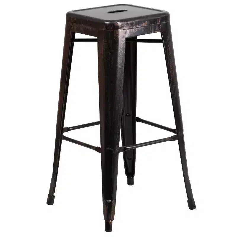 Emma and Oliver Commercial Grade 23.75 Square Metal Indoor-Outdoor Bar Set & 2 Backless Stools