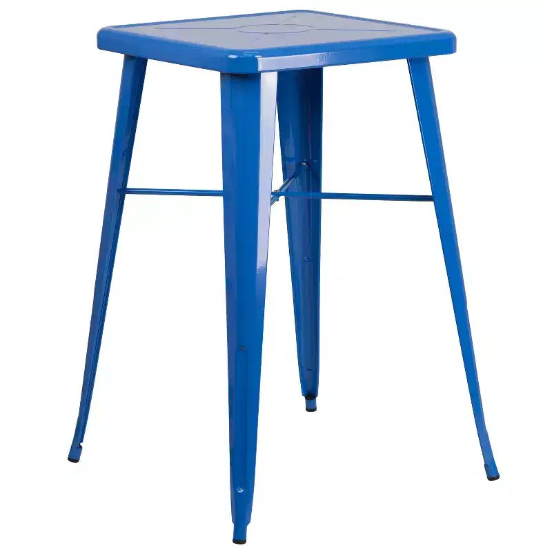 Emma and Oliver Commercial Grade 23.75 Square Metal Indoor-Outdoor Bar Set & 2 Backless Stools