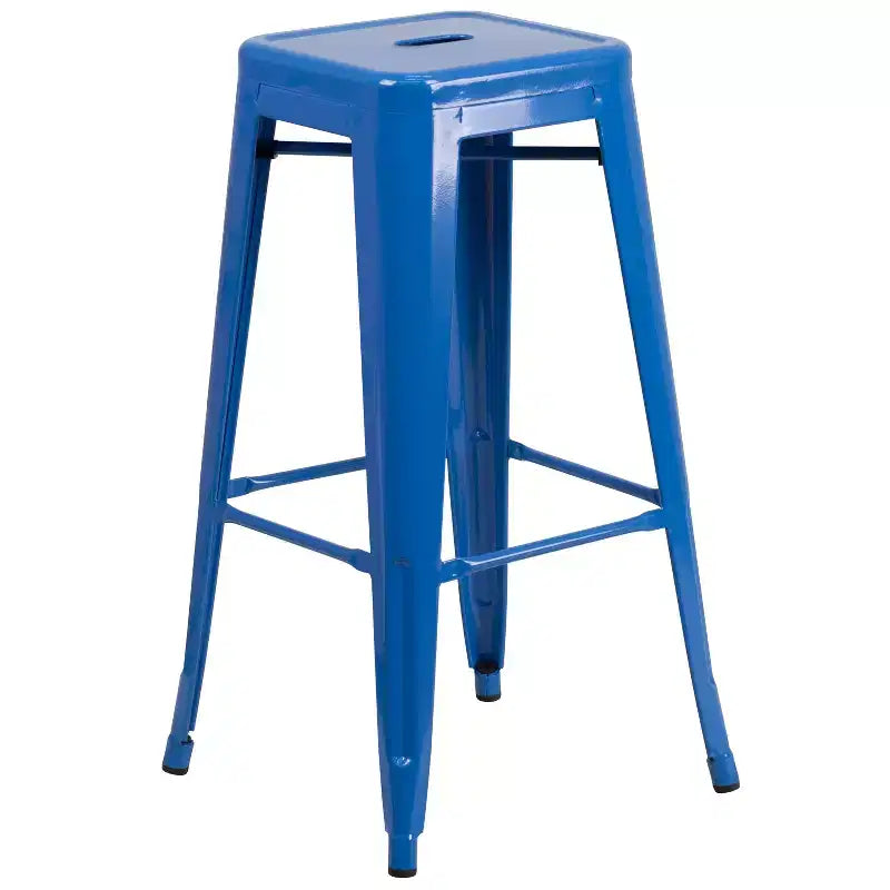 Emma and Oliver Commercial Grade 23.75 Square Metal Indoor-Outdoor Bar Set & 2 Backless Stools