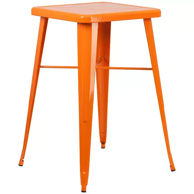 Emma and Oliver Commercial Grade 23.75 Square Metal Indoor-Outdoor Bar Set & 2 Backless Stools