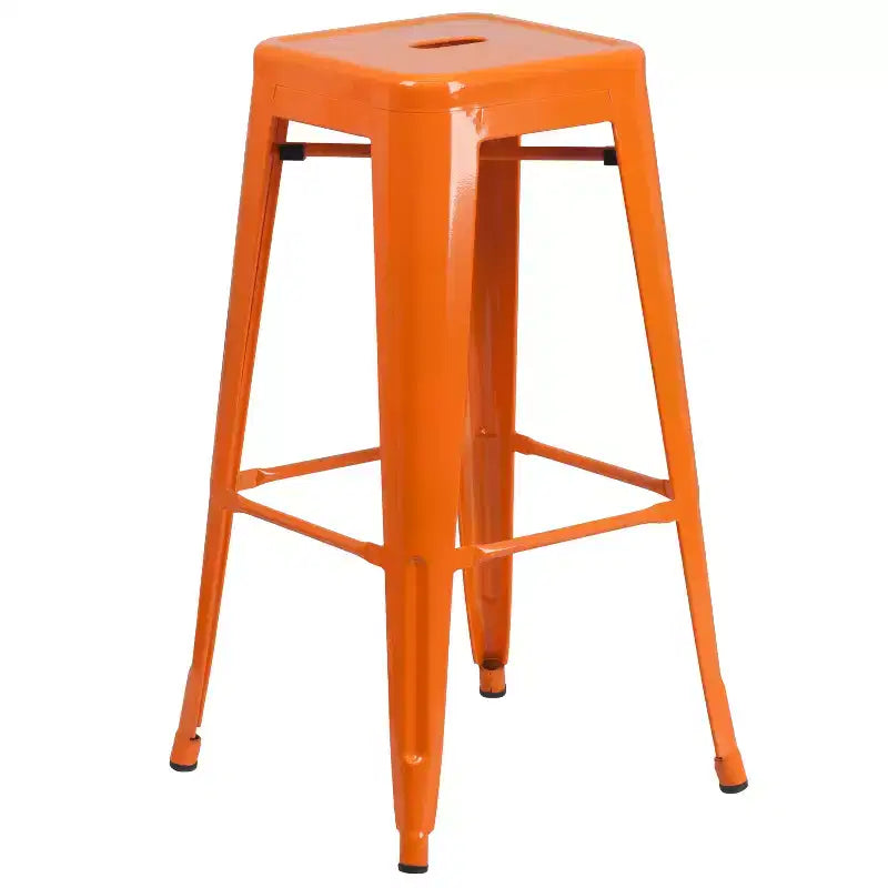 Emma and Oliver Commercial Grade 23.75 Square Metal Indoor-Outdoor Bar Set & 2 Backless Stools