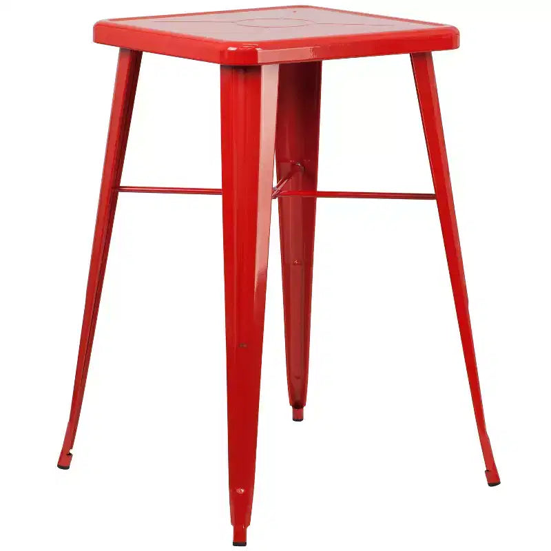 Emma and Oliver Commercial Grade 23.75 Square Metal Indoor-Outdoor Bar Set & 2 Backless Stools
