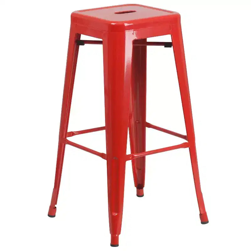Emma and Oliver Commercial Grade 23.75 Square Metal Indoor-Outdoor Bar Set & 2 Backless Stools