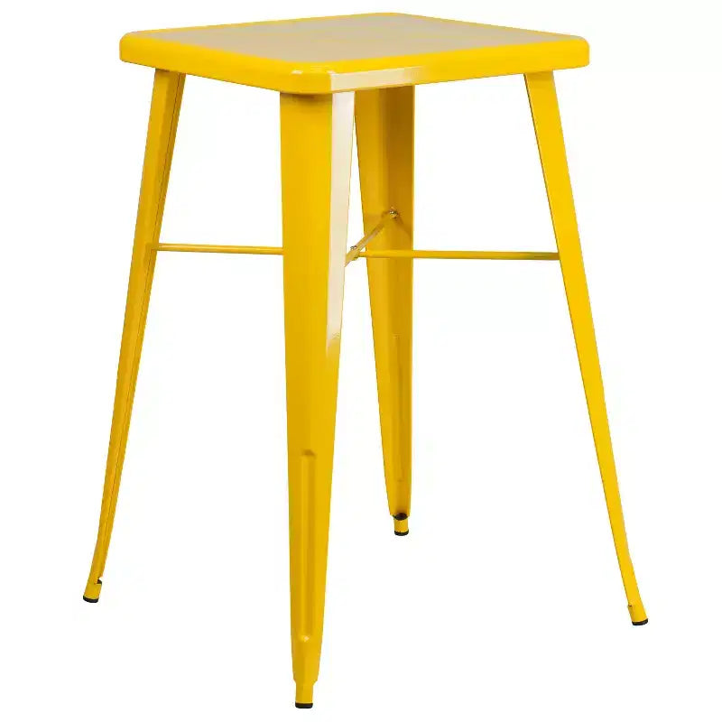 Emma and Oliver Commercial Grade 23.75 Square Metal Indoor-Outdoor Bar Set & 2 Backless Stools