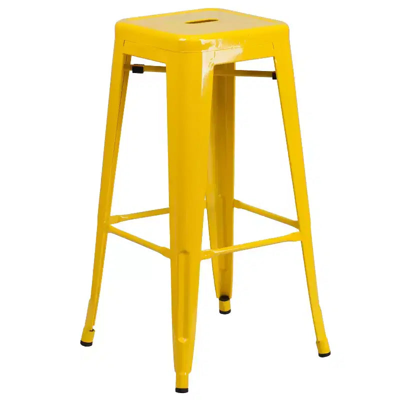 Emma and Oliver Commercial Grade 23.75 Square Metal Indoor-Outdoor Bar Set & 2 Backless Stools