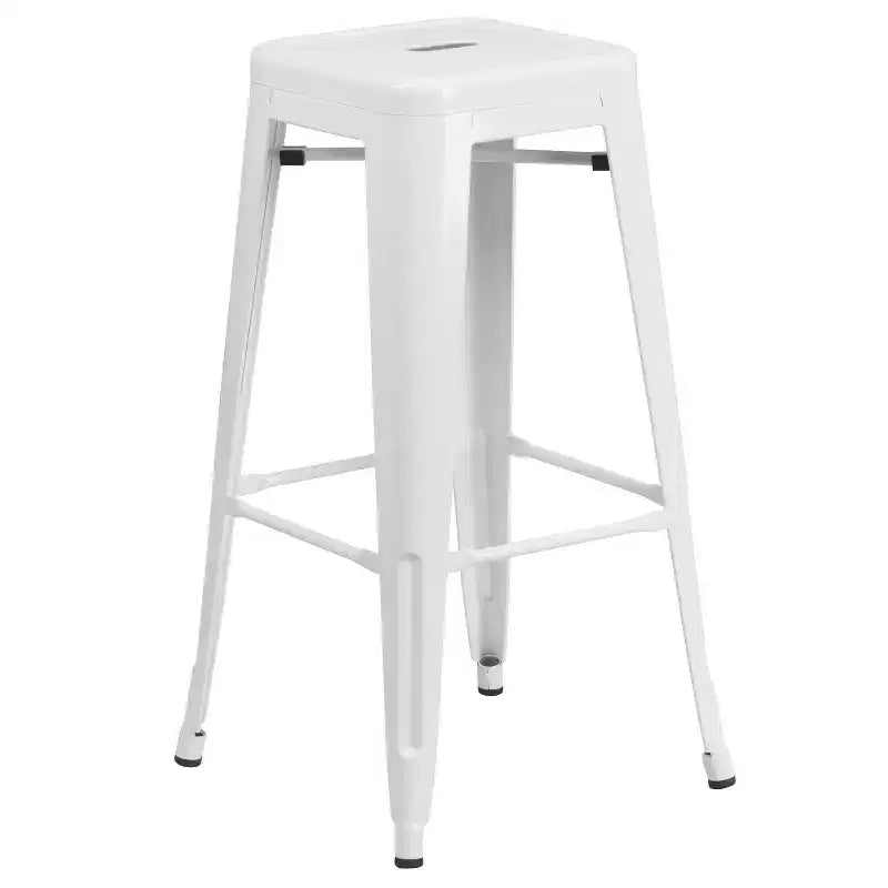 Emma and Oliver Commercial Grade 23.75 Square Metal Indoor-Outdoor Bar Set & 2 Backless Stools