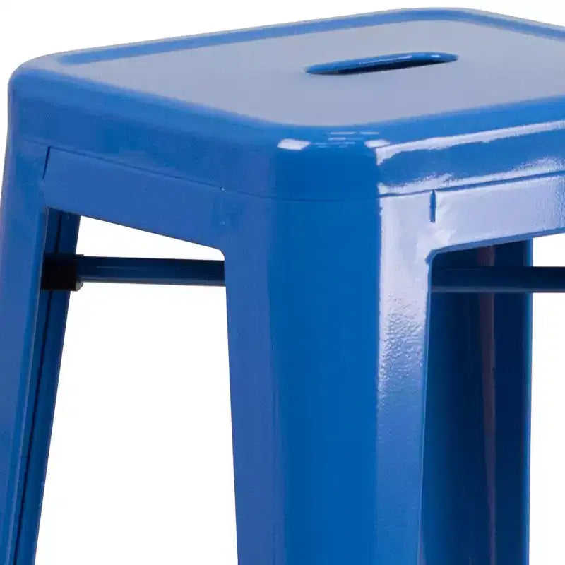 Emma and Oliver Commercial Grade 23.75 Square Metal Indoor-Outdoor Bar Set & 2 Backless Stools