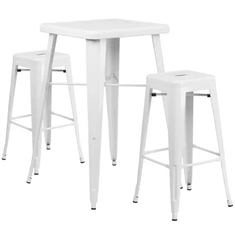 Emma and Oliver Commercial Grade 23.75 Square Metal Indoor-Outdoor Bar Set & 2 Backless Stools
