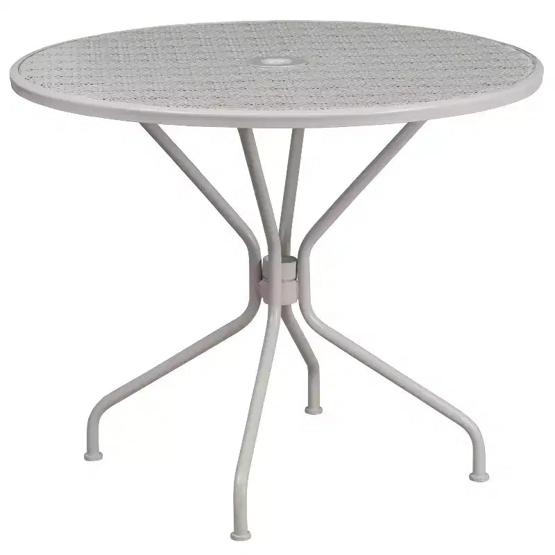 Emma and Oliver Commercial Grade 35.25 Round Metal Garden Patio Table Set, 4 Square Back Chairs