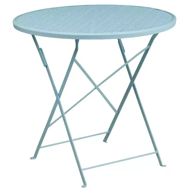 Emma and Oliver Commercial Grade 30 Round Metal Folding Patio Table Set w/ 2 Round Back Chairs