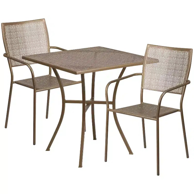 Emma and Oliver Commercial Grade 28 Square Metal Garden Patio Table Set w/ 2 Square Back Chairs