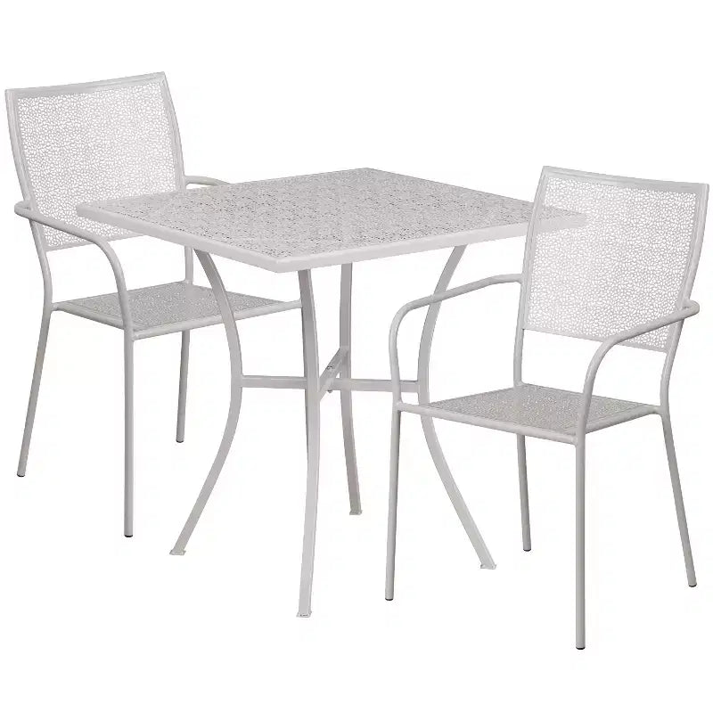 Emma and Oliver Commercial Grade 28 Square Metal Garden Patio Table Set w/ 2 Square Back Chairs