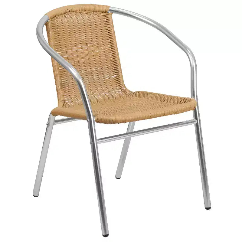 Emma and Oliver 23.5 Square Aluminum Garden Patio Table Set with 4 Rattan Chairs