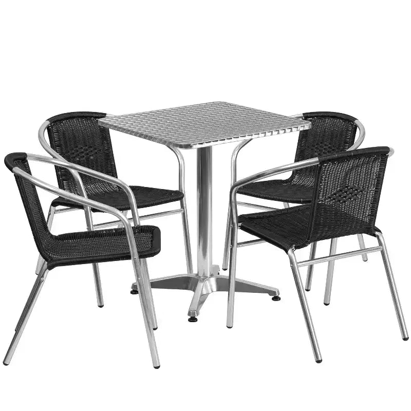 Emma and Oliver 23.5 Square Aluminum Garden Patio Table Set with 4 Rattan Chairs