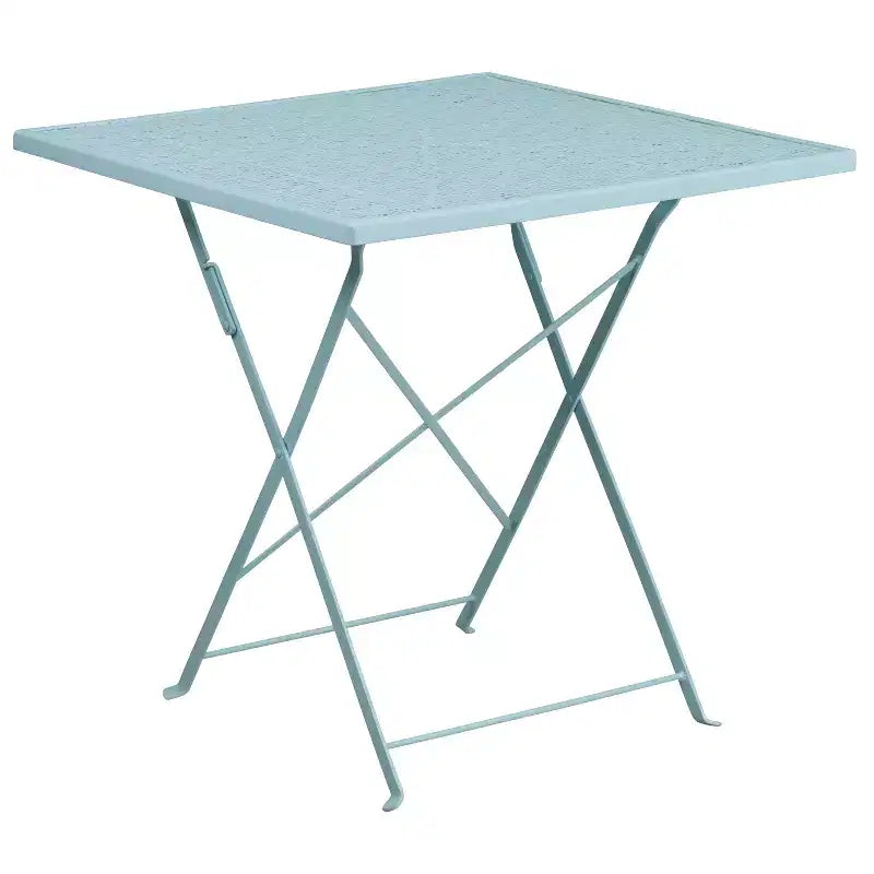 Emma and Oliver Commercial 28 Square Metal Folding Patio Table Set w/ 2 Square Back Chairs