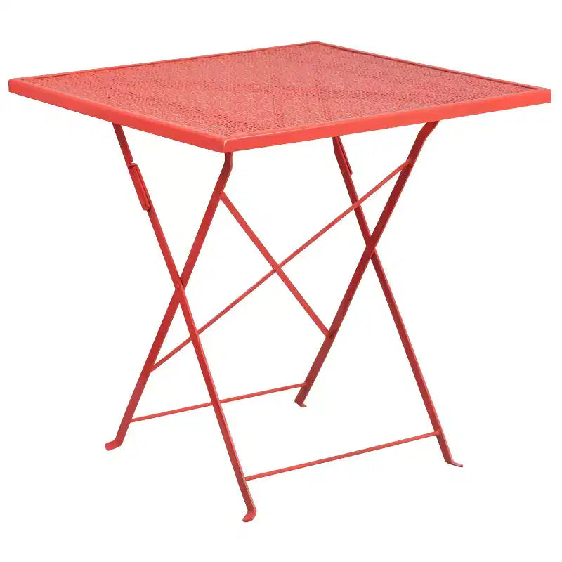 Emma and Oliver Commercial 28 Square Metal Folding Patio Table Set w/ 2 Square Back Chairs
