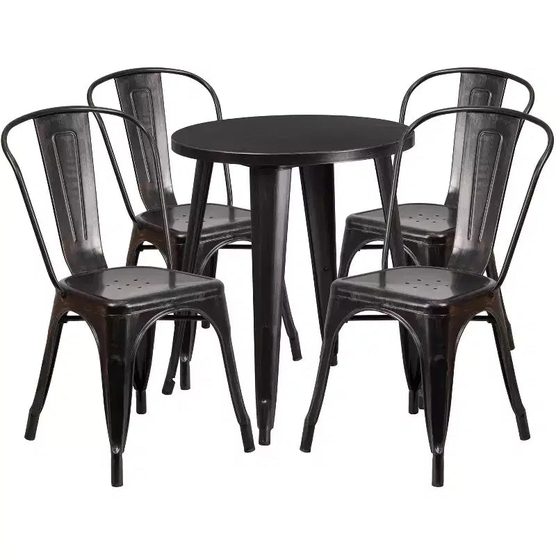 Emma and Oliver Commercial Grade 24 Round Metal Indoor-Outdoor Table Set with 4 Cafe Chairs
