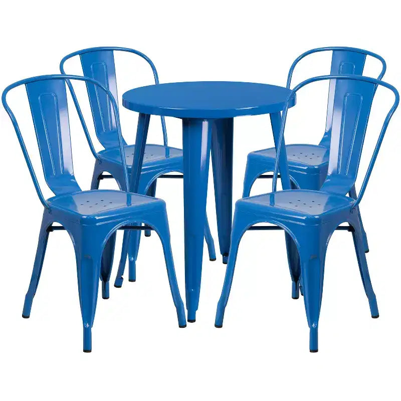 Emma and Oliver Commercial Grade 24 Round Metal Indoor-Outdoor Table Set with 4 Cafe Chairs