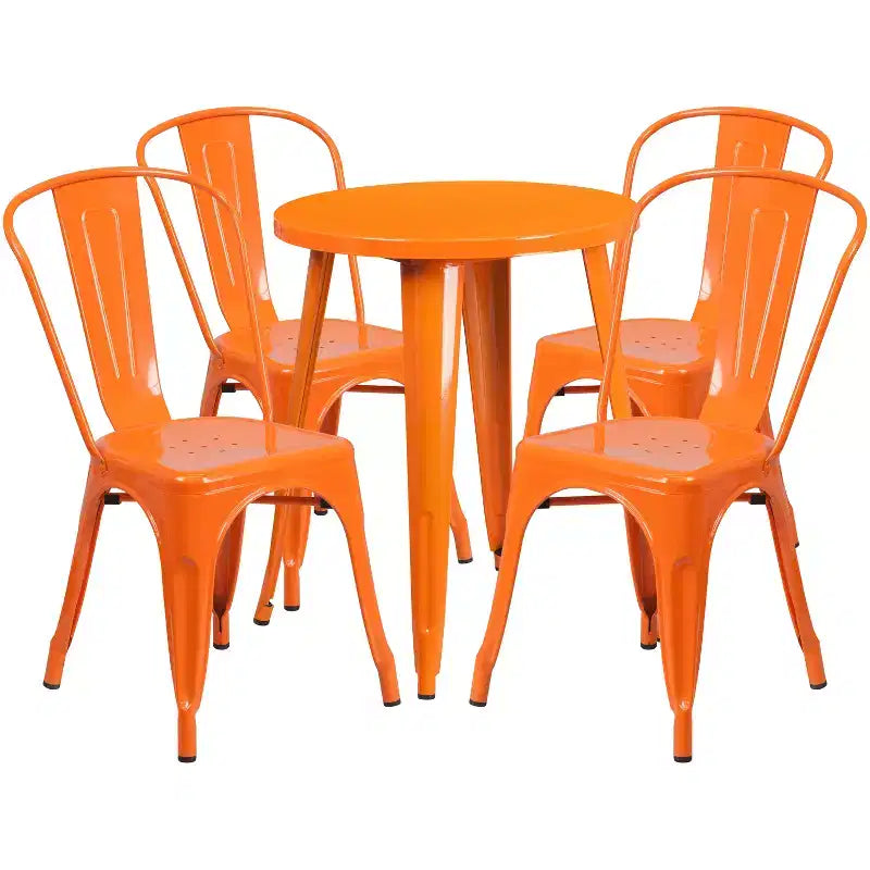 Emma and Oliver Commercial Grade 24 Round Metal Indoor-Outdoor Table Set with 4 Cafe Chairs