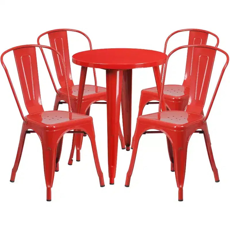Emma and Oliver Commercial Grade 24 Round Metal Indoor-Outdoor Table Set with 4 Cafe Chairs