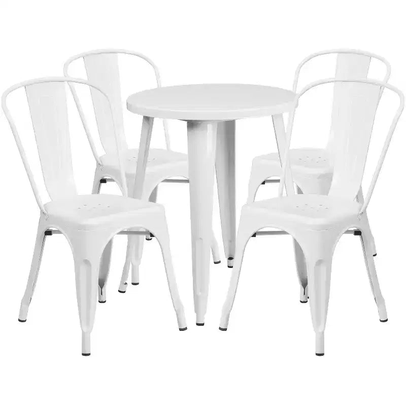 Emma and Oliver Commercial Grade 24 Round Metal Indoor-Outdoor Table Set with 4 Cafe Chairs