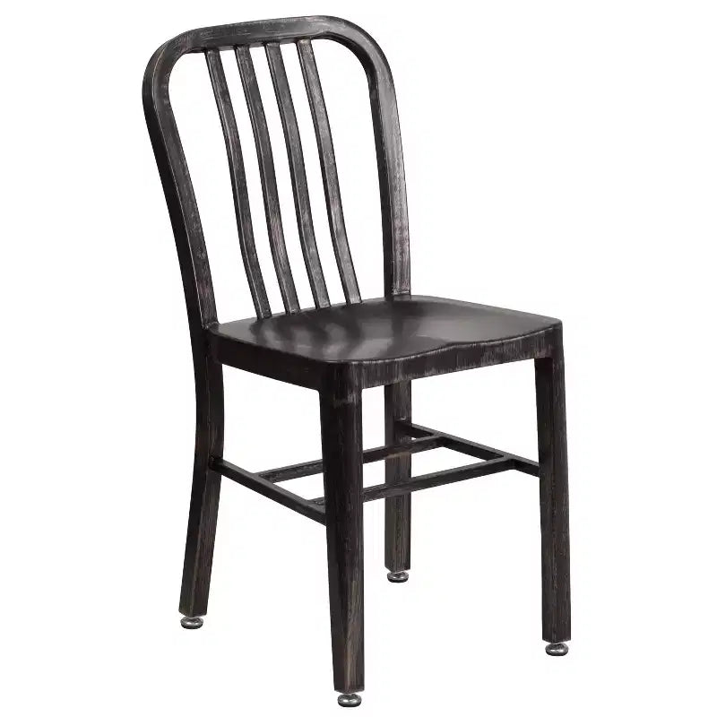 Emma and Oliver Commercial Grade 24 Round Metal Indoor-Outdoor Table Set & 4 Slat Back Chairs