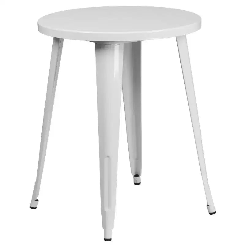Emma and Oliver Commercial Grade 24 Round Metal Indoor-Outdoor Table Set & 4 Slat Back Chairs