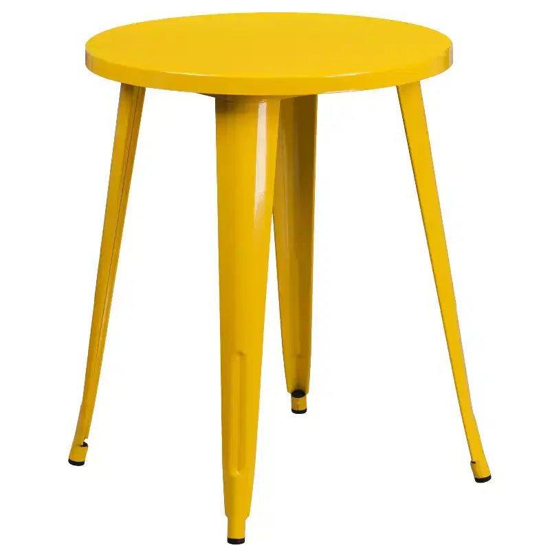Emma and Oliver Commercial Grade 24 Round Metal Indoor-Outdoor Table Set & 4 Slat Back Chairs