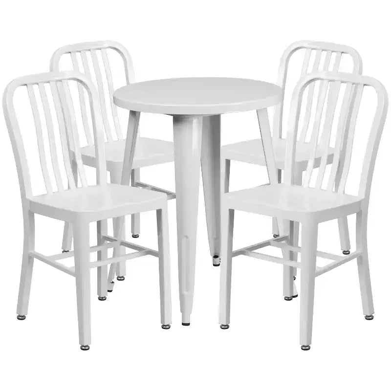 Emma and Oliver Commercial Grade 24 Round Metal Indoor-Outdoor Table Set & 4 Slat Back Chairs