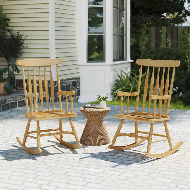 Costway Set of 2 Wood Rocking Chair Glossy Finish White\ Coffe