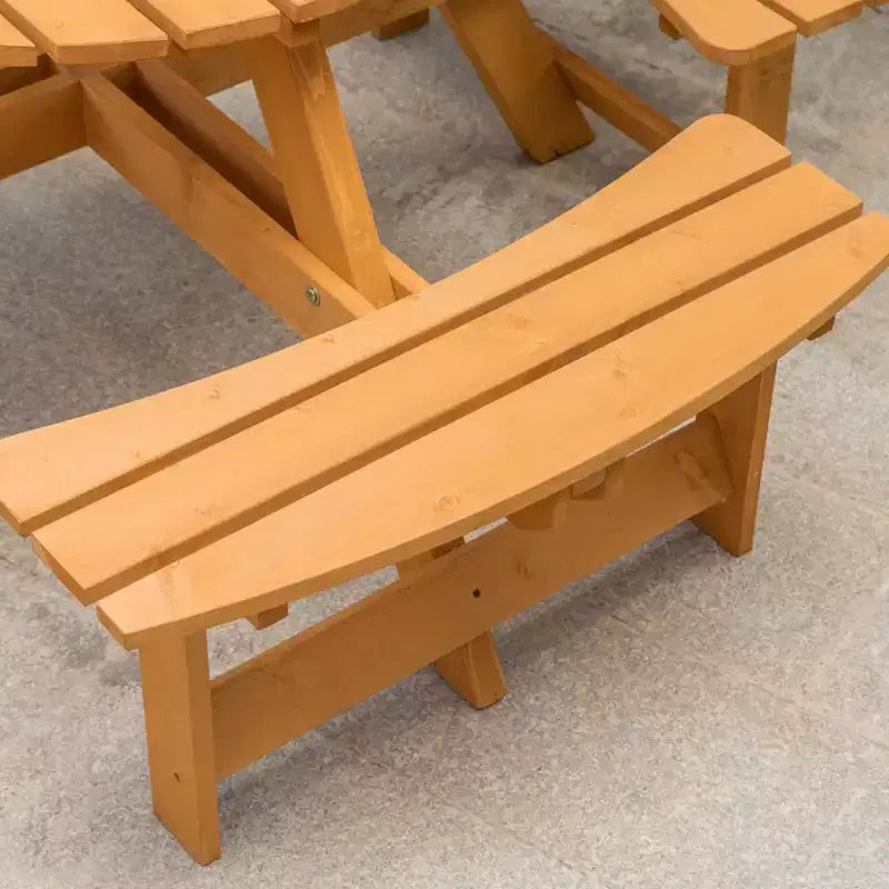 Gardenised Wooden Outdoor Patio Garden Round Picnic Table with Bench, 8 Person