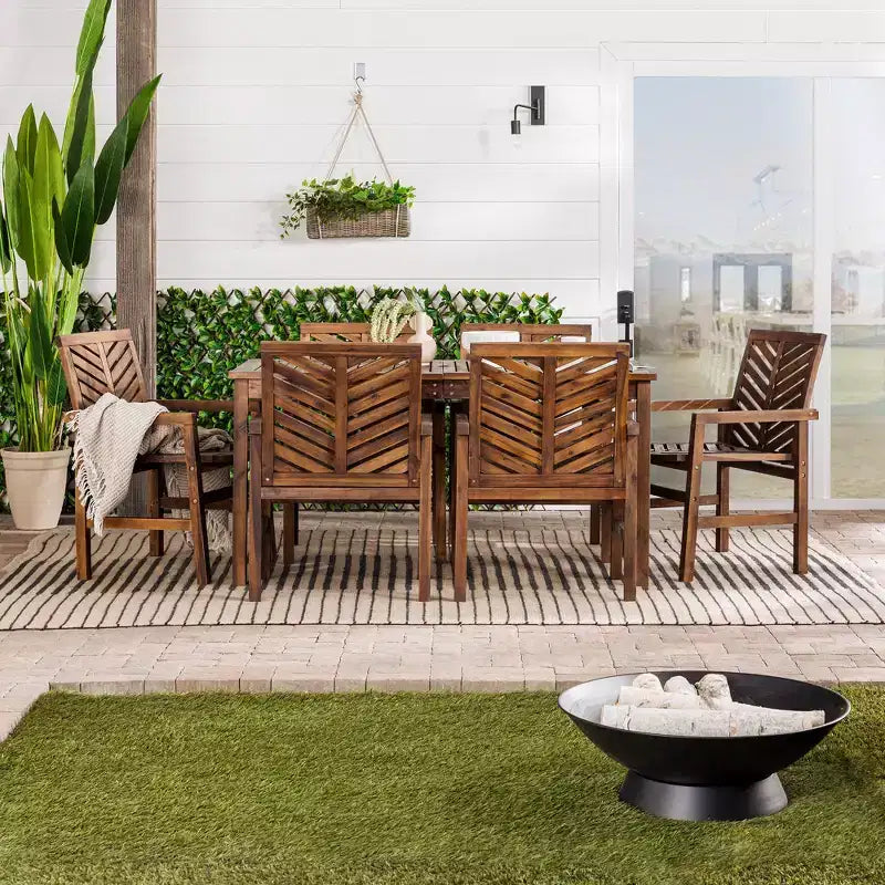 7pc Slatted Chevron Acacia Patio Dining Set - Saracina Home
