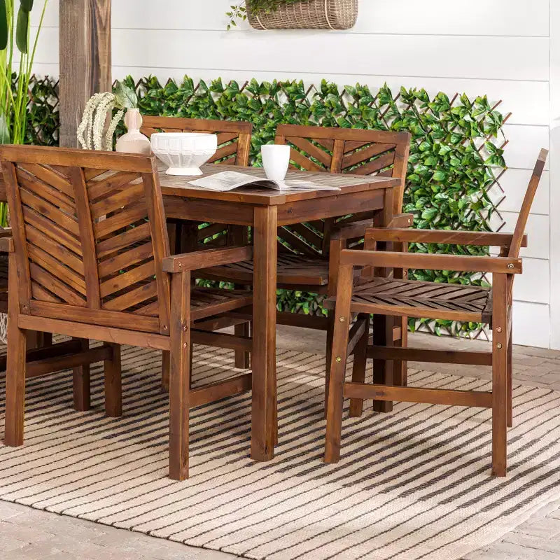 7pc Slatted Chevron Acacia Patio Dining Set - Saracina Home