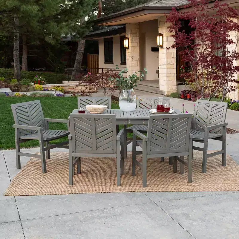 7pc Slatted Chevron Acacia Patio Dining Set - Saracina Home