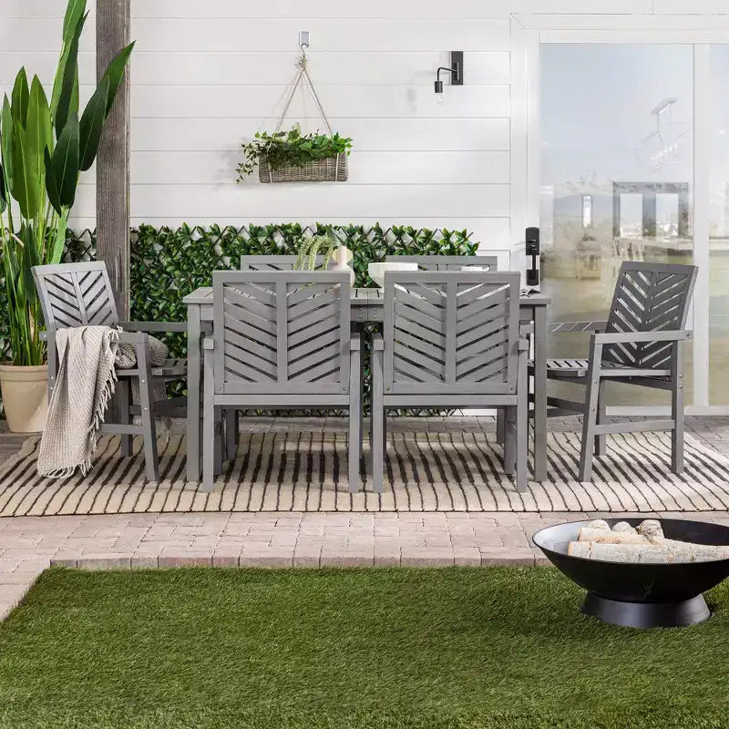 7pc Slatted Chevron Acacia Patio Dining Set - Saracina Home