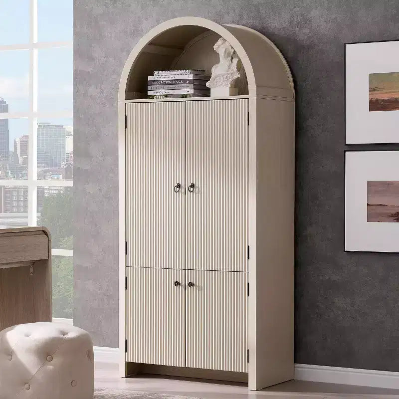 71 Tall Arched Kitchen Pantry, Modern Storage Cabinet with 3 Adjustable Shelves, 6 Door Shelves, for Kitchen, Living Room