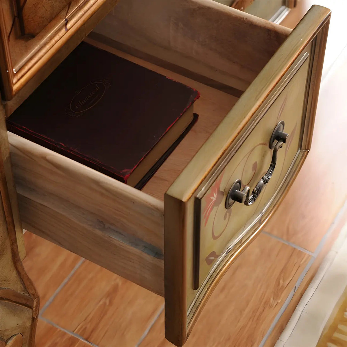 French Coffee Wood Storage Console Table with Drawers