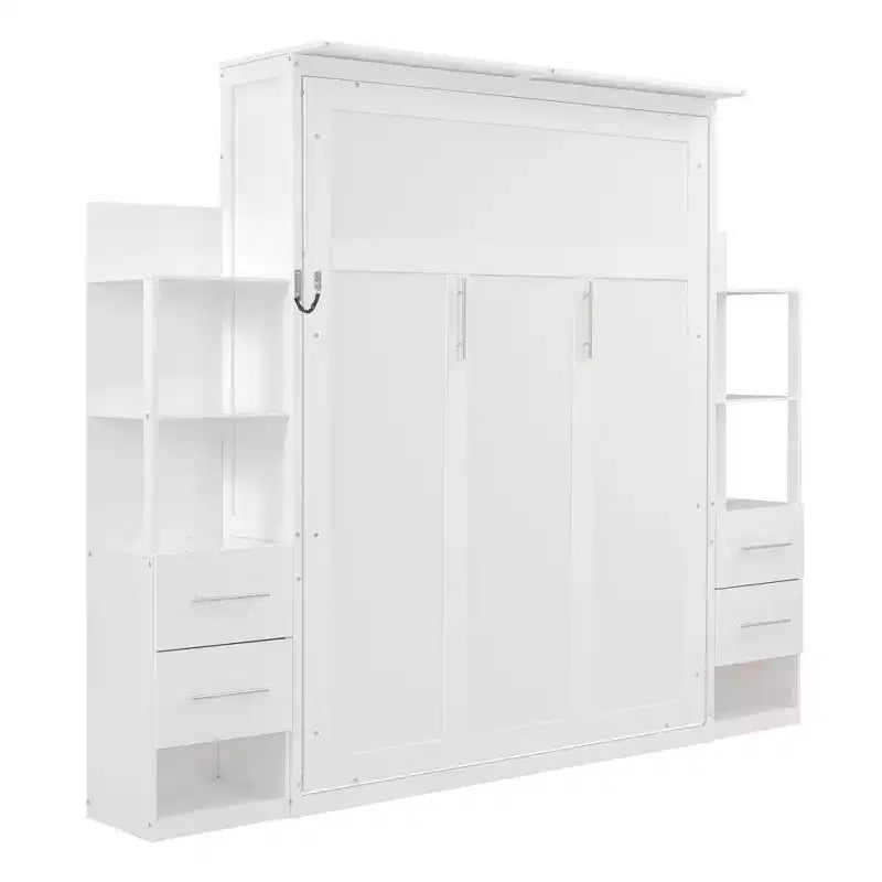 Luxystar Queen Murphy Bed with Storage Shelves, 4 Drawers and Lights