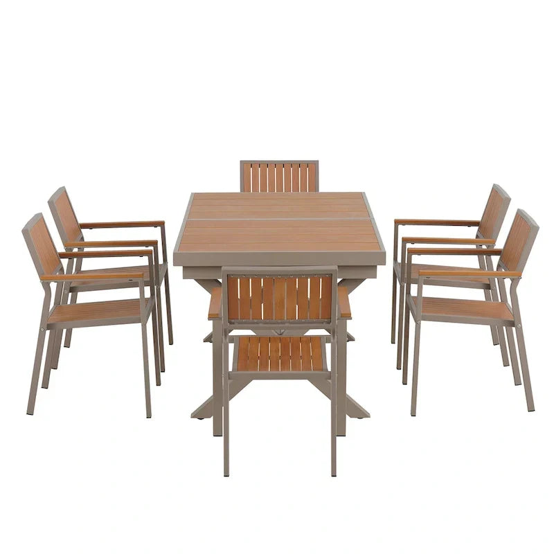 7-Piece Outdoor Extendable Dining Set with Extendable Table and 6 Armrest Chair