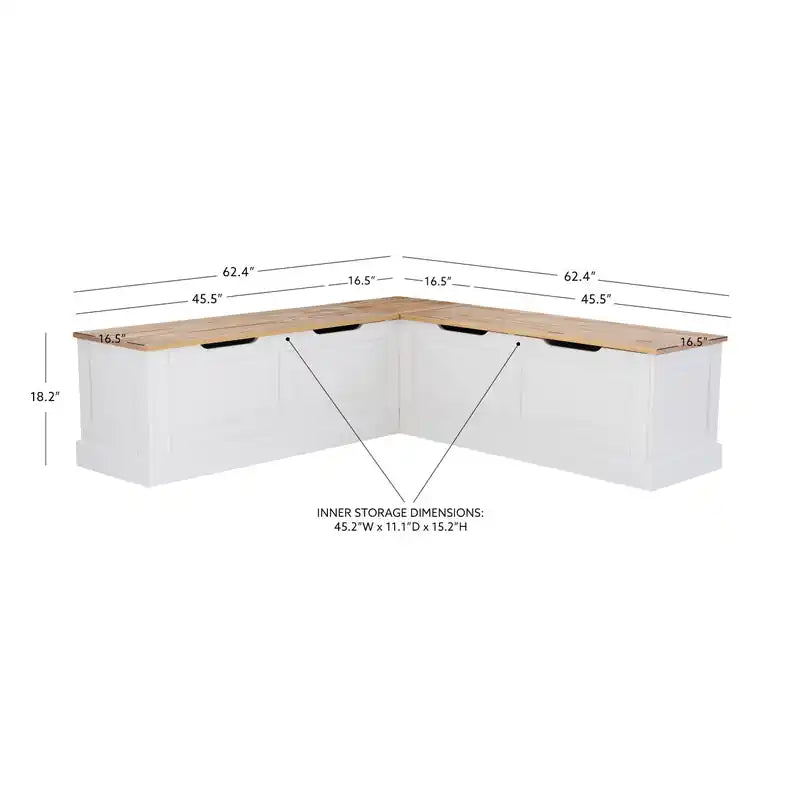 Backless Corner Nook Dining Bench - Natural and White