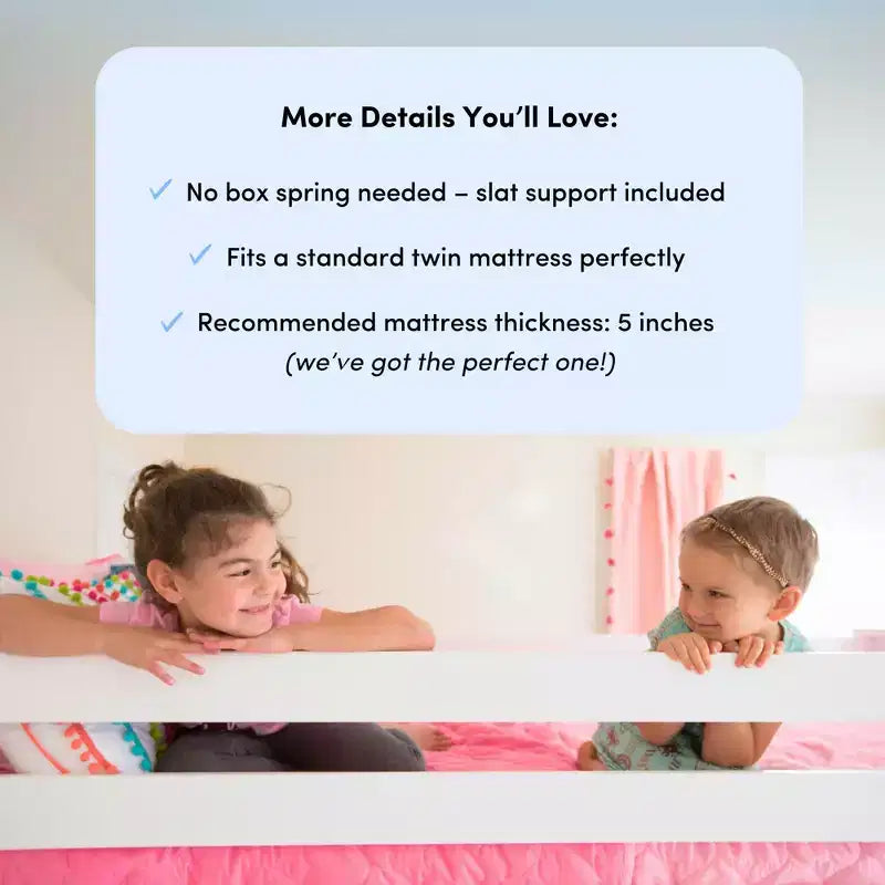 Max & Lily Modern Farmhouse Low Loft Bed with Storage Drawer, Solid Wood Bed for Kids