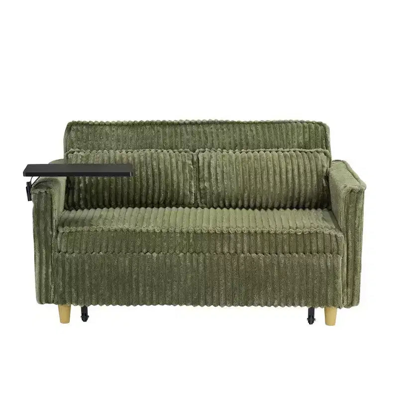 TUYOHW Space-Saving Convertible Sofa,Corduroy Sofa Bed with Movable Tabletop & USB Port,Multi-Functional Loveseat for Living Room