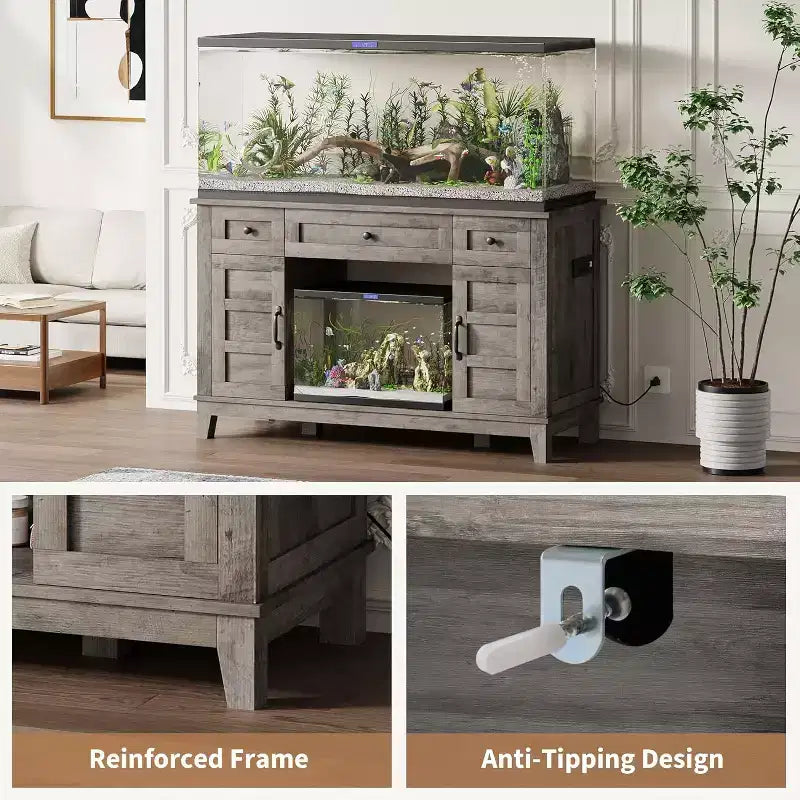 Farmhouse 55-75 Gallon Fish Tank Stand, Aquarium Stand with Power Outlet, 1400LBS Heavy Duty Fish Tank with Stand for Fish/Turtle/Reptile Terrarium