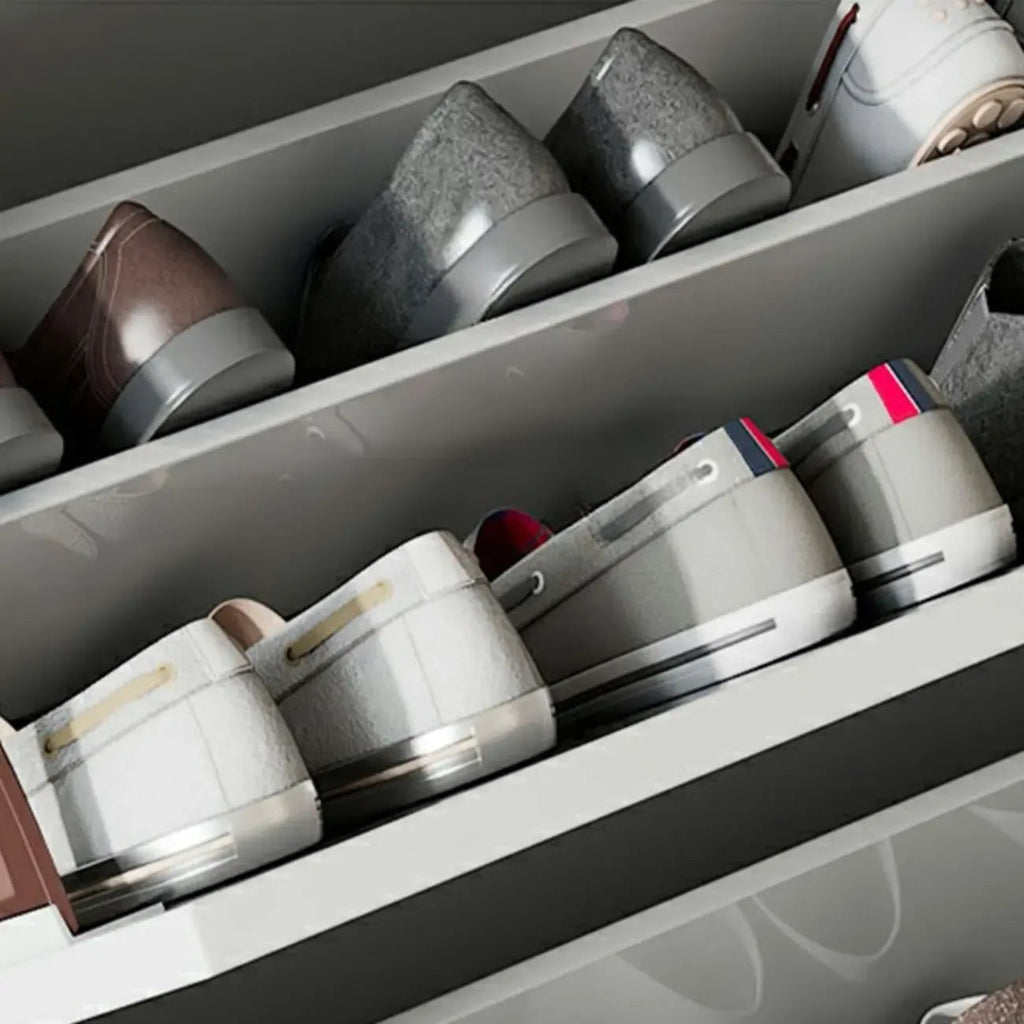 Meuble à chaussures 3 niveaux en bois blanc avec portes abattantes