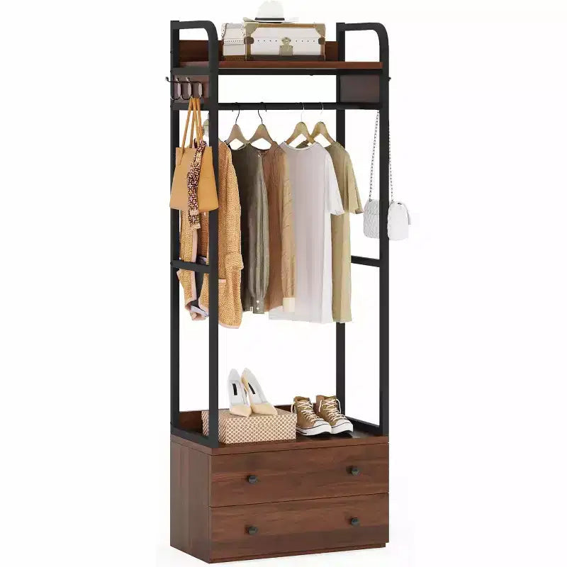 Lantine Freestanding Closet Organizer, Small Clothes Rack with Drawers and Shelves, Heavy Duty Garment Rack for Hallway, Entryway, Bedroom