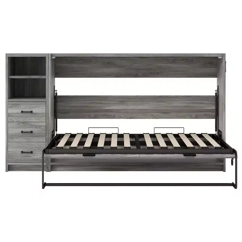 GDFStudio Bennett Metal and Wood Murphy Bed, Folded into a Cabinet