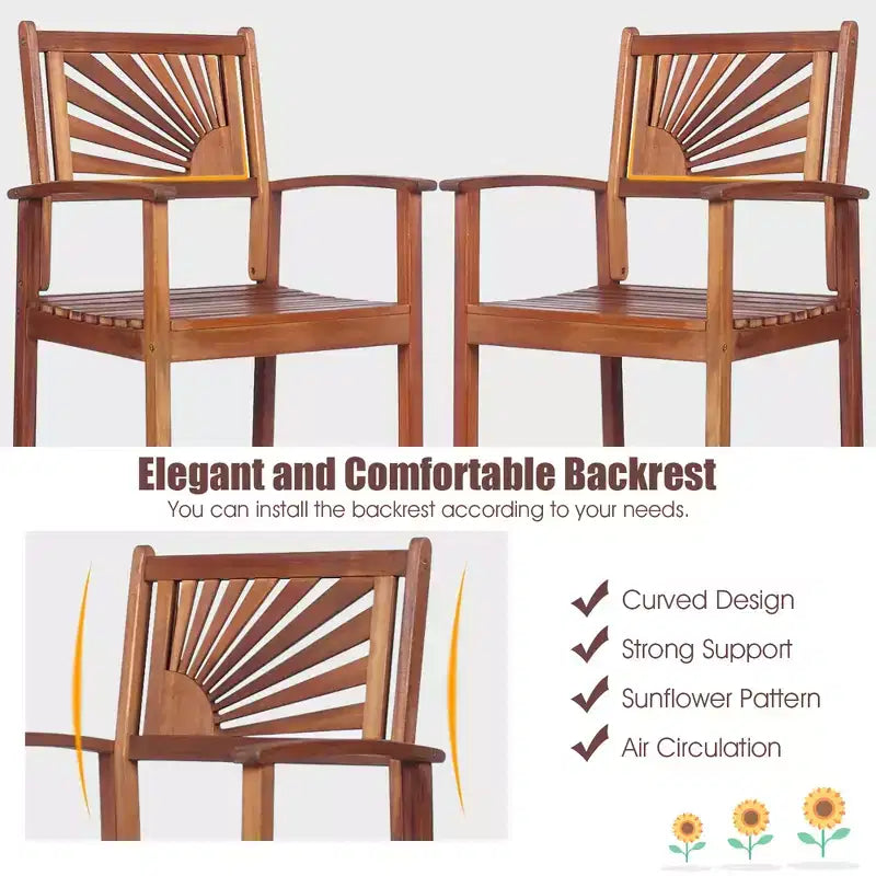 Costway 3PCS Bar Set Acacia Wood Bar Height Patio Bistro Dining Set Outdoor