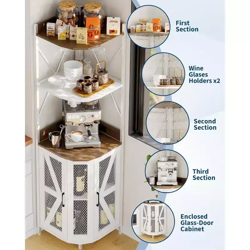 Garvee 5-Tier Corner Bar Cabinet, 71.5 Tall Liquor Cabinet with LED Lights for Home