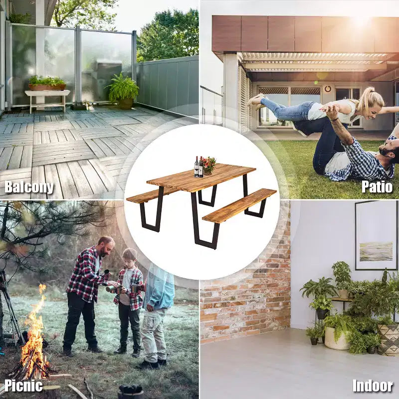 Costway Patented Picnic Table with 2 Benches 70'' Dining Table Set with Seats and Umbrella Hole