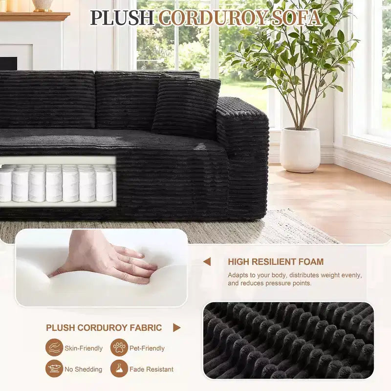 Celebalcony 103 Boneless Modular Sectional Sofa, L-Shaped Chaise with 2 Cup Holders, Plush Corduroy Cloud Couches for Living Room, No Assembly